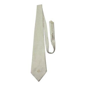 Vintage 1960s–70s Gimbels White Jacquard Wide Tie 55x4 w/ Embroidered Crest